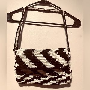 Wild Fable Black and Cream Knit clutch small shoulder bag With Flap Closure